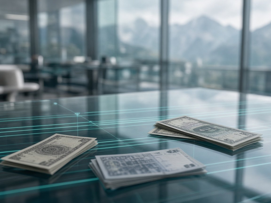 Abstract cool-toned glass and teal reflection lines suggesting liquidity and capital visibility